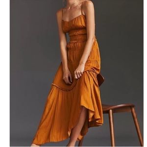 Anthropologie Pleated Silk Slip Dress